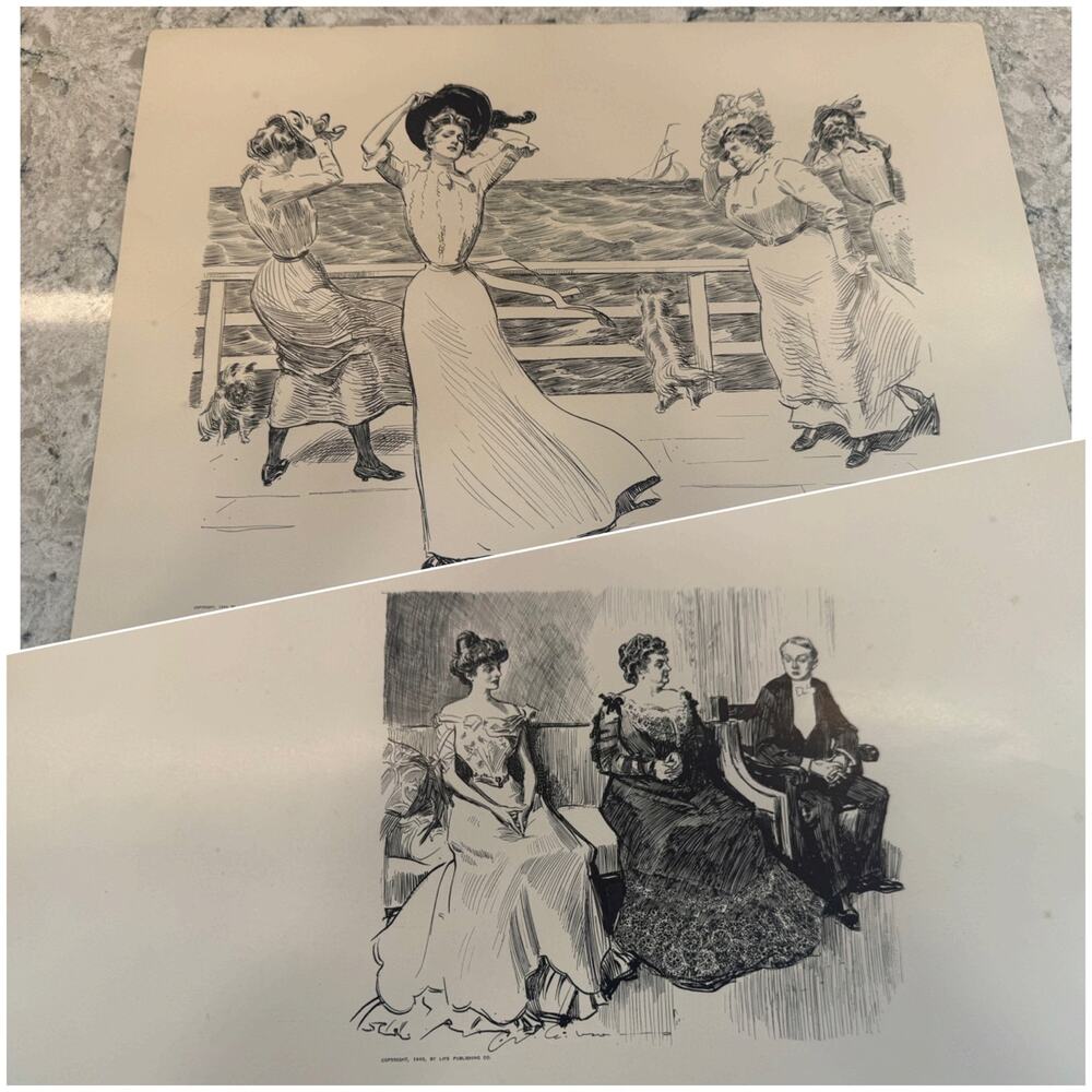 Vintage Sketches by Artist Charles Dana Gibson A Northeaster & Other